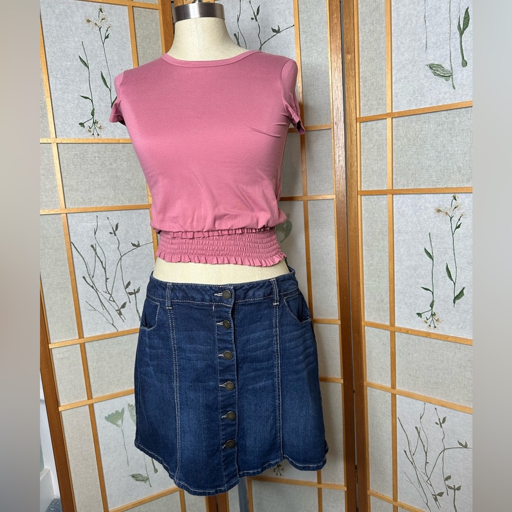 Jolt Jeans Mini Denim Skirt junior Size 9 Blue Dark Wash Button Down